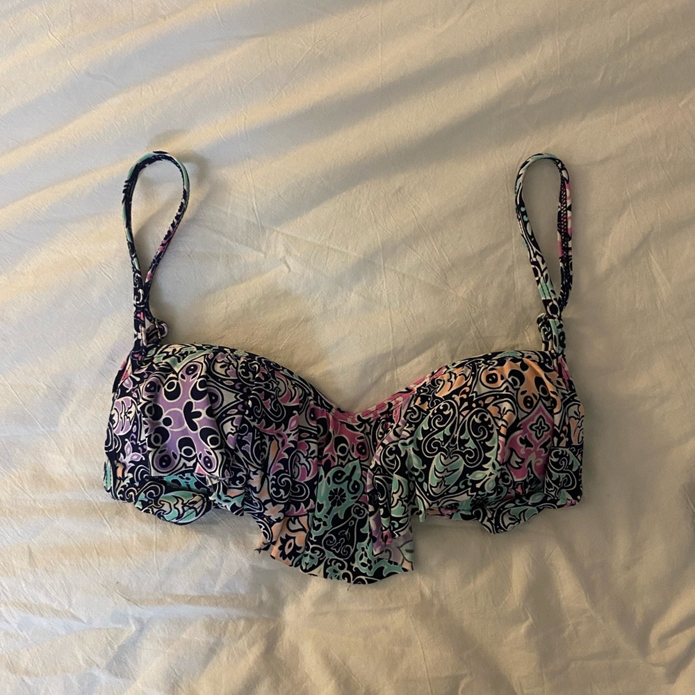 The Bikini Lab Turquoise and patterned bikini top